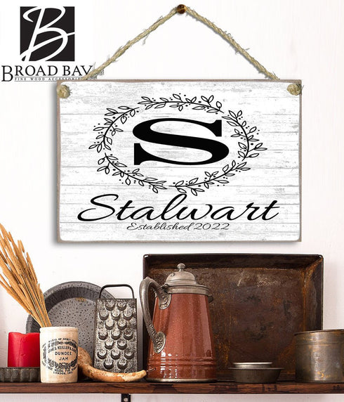 Family Name Established Sign With Monogram Personalized Gift for Wedding or Housewarming