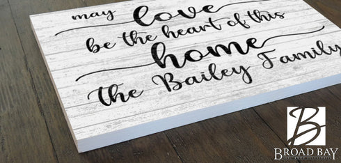 Family Name Sign Inspirational Farmhouse Quote May Love Be The Heart Of This Home