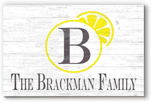 Family Name Sign Lemon Kitchen Decor Farmhouse Style Wall Art