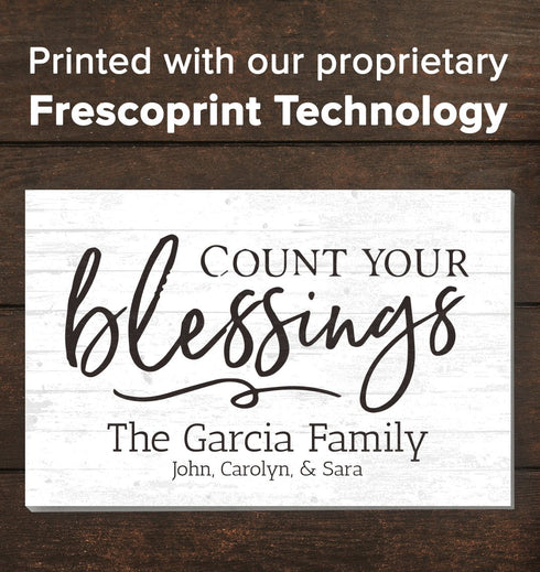 Family Name Sign Personalized Gift "Count your Blessings" - 16.5" x 10.5"