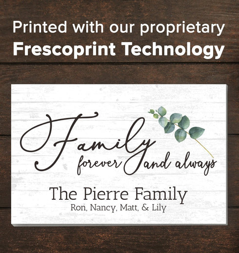 Family Name Sign Personalized Gift Farmhouse Decor "Family Forever and Always" Wood Quote Wall Art - 16.5" x 10.5"