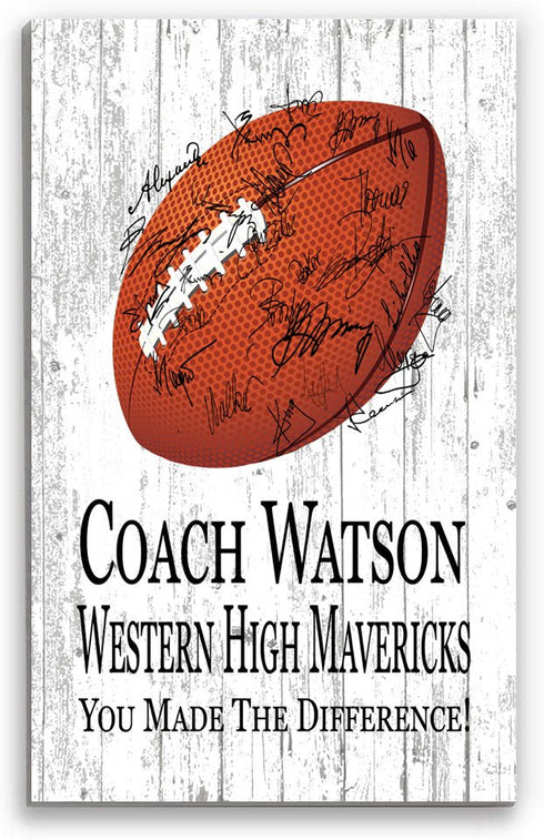 Signable Football Coach Gift Plaque - Personalized and Team Signed Custom Wood