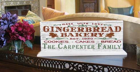 Gingerbread Bakery Christmas Sign - Personalized Vintage Style Holiday Home Decor