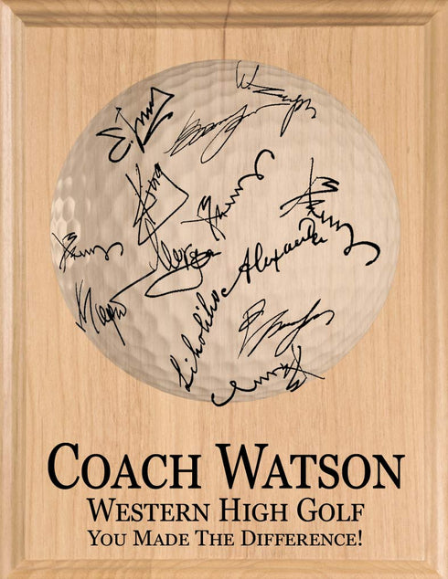 Golf Coach Gift Plaque Signable for Team Signatures and Notes