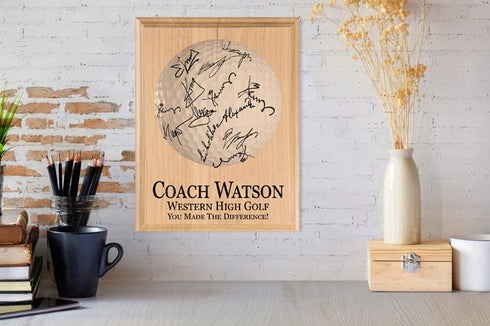 Golf Coach Gift Plaque Signable for Team Signatures and Notes