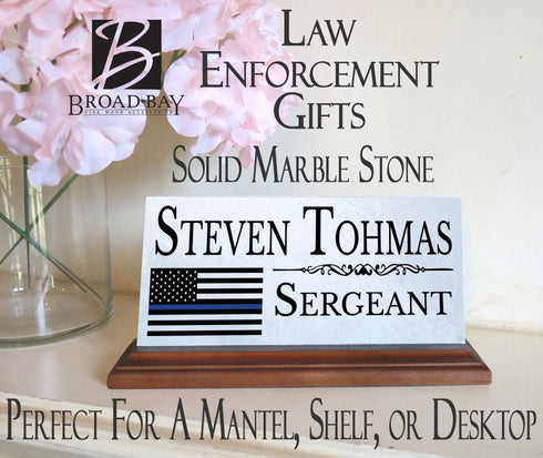 Police Desk Nameplate – Thin Blue Line Flag - Custom Gift for Law Enforcement Officers & Command Staff