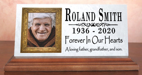 Loved One Memorial Plaque With Photo Gift Printed Picture Marble Forever In Our Hearts 8" x 4"