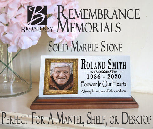 Loved One Memorial Plaque With Photo Gift Printed Picture Marble Forever In Our Hearts 8" x 4"