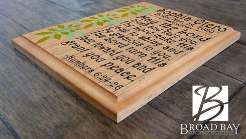 Baptism Gift Plaque - May The Lord Bless & Keep You - Personalized Wood
