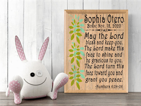 Baptism Gift Plaque - May The Lord Bless & Keep You - Personalized Wood
