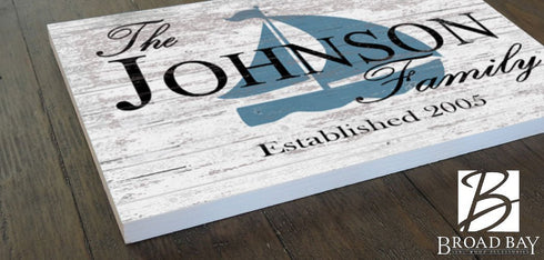 Custom Lake or Beach House Sign – Personalized Sailboat Design with Family Name & Established Year | Nautical Coastal Wall Art