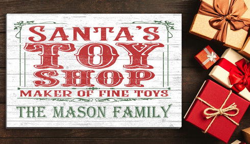 Old Fashioned Christmas Sign Santa's Toy Shop Christmas Holiday Sign Personalized