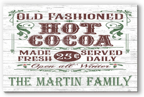 Old Fashioned Hot Cocoa Christmas Holiday Sign - Wooden Vintage Style