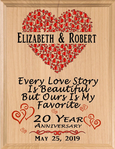 20 Year Anniversary Gift – Personalized Plaque with “Every Love Story Is Beautiful” Inscription