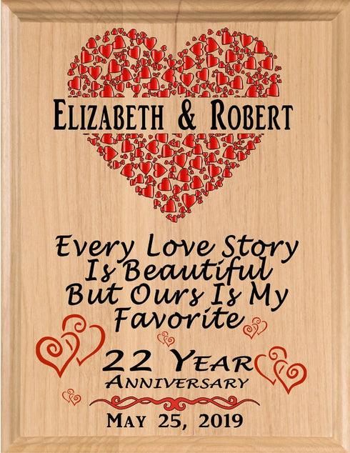 22 Year Anniversary Gift – Personalized Plaque with “Every Love Story Is Beautiful” Inscription