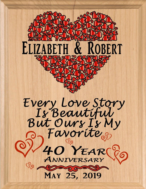 40 Year Anniversary Gift – Personalized Plaque with “Every Love Story Is Beautiful” Inscription