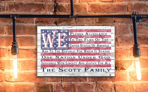 Personalized American Flag Sign Pledge of Allegiance Family Name