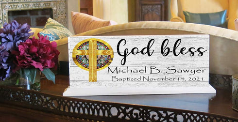 Personalized Baptism Gift God Bless With Name and Christening Date