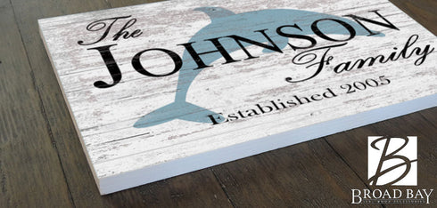 Custom Beach House Sign – Dolphin Design with Family Name & Established Year | Personalized Coastal Wall Art