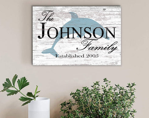 Custom Beach House Sign – Dolphin Design with Family Name & Established Year | Personalized Coastal Wall Art