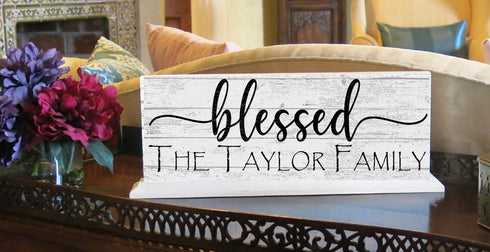 Personalized Blessed Family Name Sign For Mantel or Shelf - SOLID WOOD