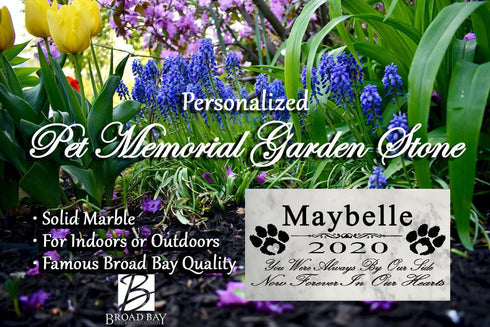 Personalized Dog Memorial Stone – Marble Pet Grave Marker, Always By Our Side, FREE 2-Day Shipping (to most places)