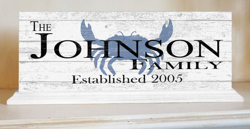 Personalized Family Name Sign Crab Theme Nautical Coastal Décor