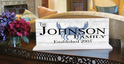 Personalized Family Name Sign Crab Theme Nautical Coastal Décor