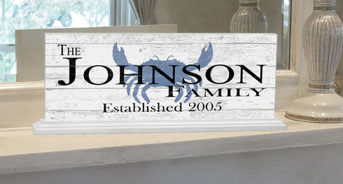 Personalized Family Name Sign Crab Theme Nautical Coastal Décor