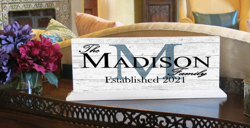 Personalized Family Name Sign With Established Date & Monogram For Wedding Gift or Housewarming