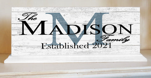Personalized Family Name Sign With Established Date & Monogram For Wedding Gift or Housewarming
