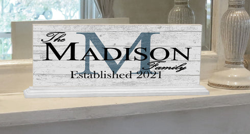 Personalized Family Name Sign With Established Date & Monogram For Wedding Gift or Housewarming