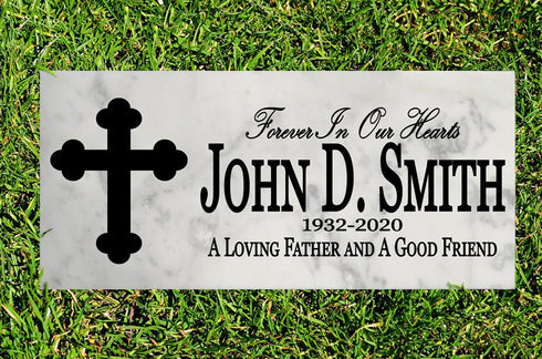 Loved One Memorial Plaque - Solid Marble Stone - Forever In Our Hearts - 6" x 12"