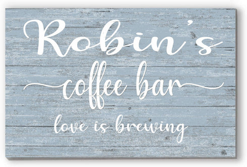 Personalized Love Is Brewing Coffee Bar Sign