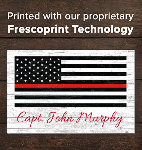 Personalized Thin Red Line Flag Sign – Custom Firefighter Name Wall Art | Fire Department Gift Solid Wood