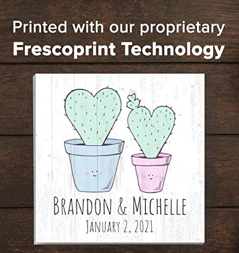 Personalized Wedding Anniversary Sign With Dates And Names Cute Custom Couples Cactus Gift- 10.5in x 10.5in�