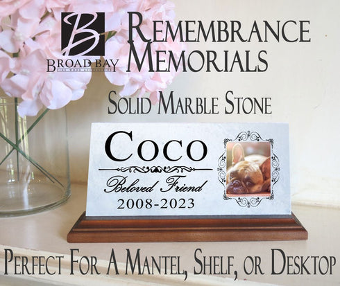 Pet Memorial Plaque With Picture for Shelf or Mantel - Solid Marble - 4" x 8"
