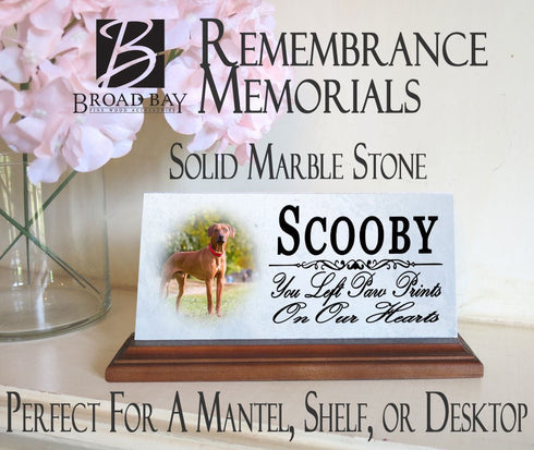 Pet Memorial With Picture Solid Marble - Dog or Cat Loss Sympathy Gift 4" x 8"