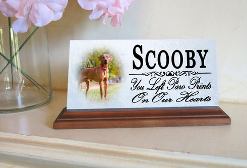 Pet Memorial With Picture Solid Marble - Dog or Cat Loss Sympathy Gift 4" x 8"