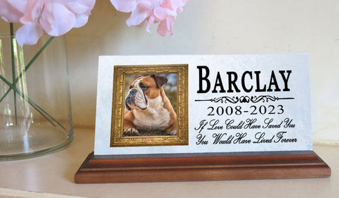 Pet Picture Memorial Plaque for Shelf or Mantel - Solid Marble - 4" x 8" If Love Could Have Saved You