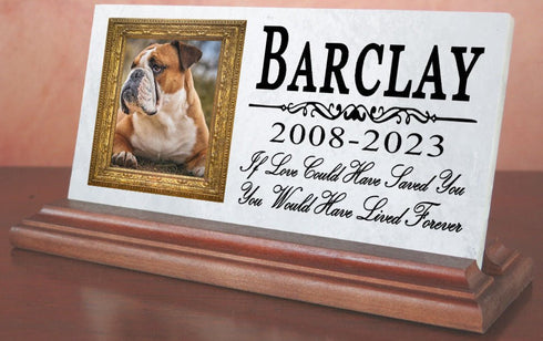 Pet Picture Memorial Plaque for Shelf or Mantel - Solid Marble - 4" x 8" If Love Could Have Saved You