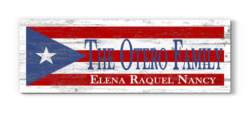Puerto Rican Flag Sign - Personalized Family Name - Custom Wood Heritage Gift