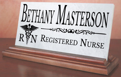 Registered Nurse Nameplate RN Gift - Solid Marble - Custom Nurses Name Plate