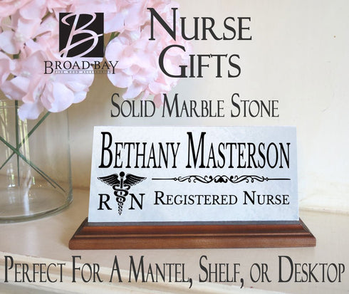 Registered Nurse Nameplate RN Gift - Solid Marble - Custom Nurses Name Plate