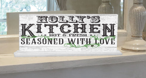 Seasoned With Love Kitchen Sign Personalized - Solid Wood 16.5in x 6in