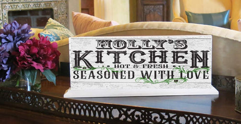 Seasoned With Love Kitchen Sign Personalized - Solid Wood 16.5in x 6in