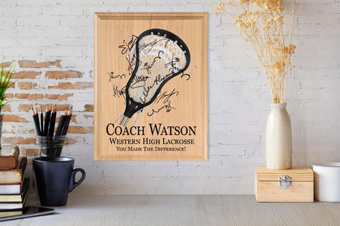 Signable Lacrosse Coach Gift Plaque - Team Signed Custom Wood Award