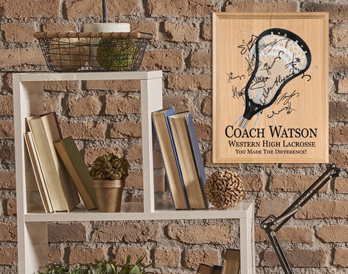 Signable Lacrosse Coach Gift Plaque - Team Signed Custom Wood Award