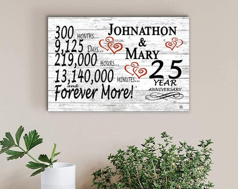 Solid Wood 25 Year Anniversary Gift Personalized Names for Couples