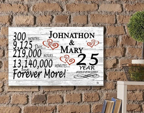Solid Wood 25 Year Anniversary Gift Personalized Names for Couples